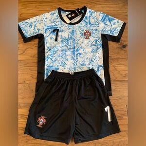 Blue Ronaldo Large Youth Size 28 Jersey Portugal Soccer 2 Piece Set NWT